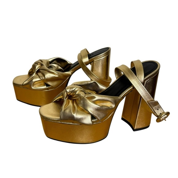 ASOS DESIGN Note knotted platform heeled sandals in gold Woman’s SZ. 4.5 - Picture 6 of 16